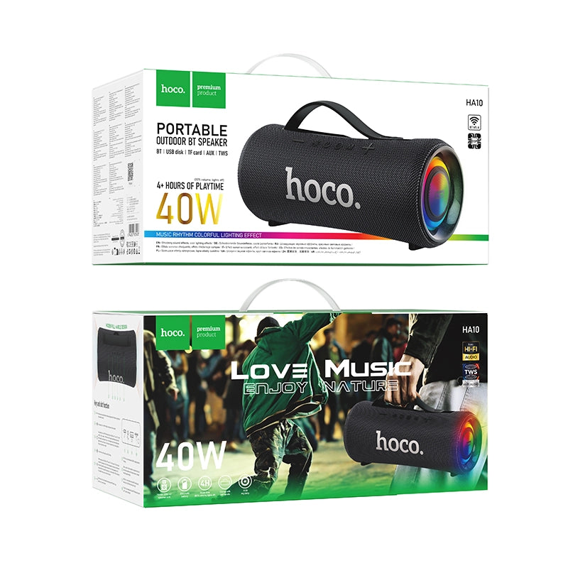 Hoco HA10 Oleada Outdoor Wireless Bluetooth Speaker – 40W Stereo Sound, Bluetooth 5.4, 3000mAh Battery, TWS, FM, USB, TF & AUX Support