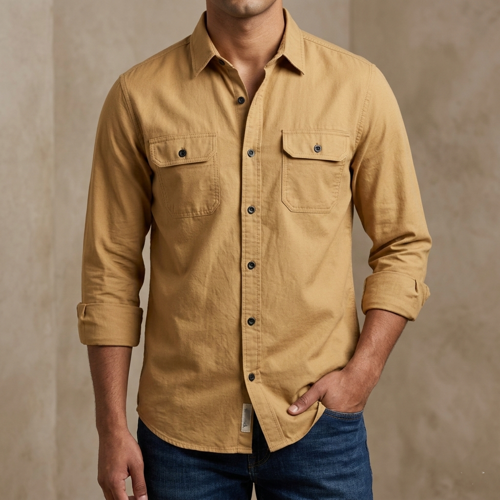 High Thickness Double Pocket Shirt.. ( Biscuit