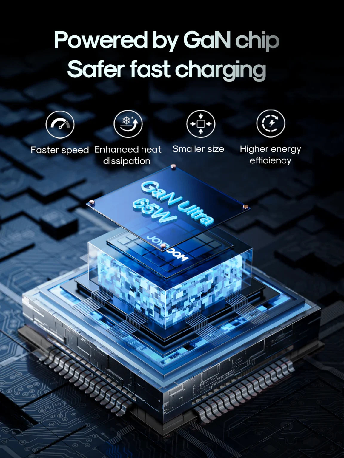 Joyroom JR-TCG01 GaN Ultra 65W Fast Charger – 2C1A Tri-Port Wall Adapter with PD3.1/PPS Support, Fireproof PC Shell & Free 100W Type-C Cable