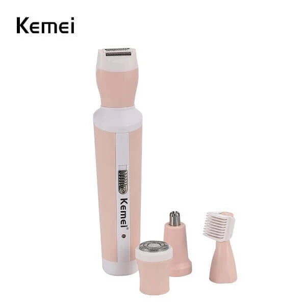 Kemei KM-3024 4-in-1 Rechargeable Women’s Grooming Kit – Painless Body Shaver, Nose, Eyebrow & Facial Hair Trimmer with Cordless Design