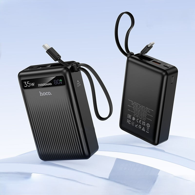 Hoco MMJ-04 20000mAh 35W PD Fast Charging Power Bank with Built-in Type-C Cable, LED Digital Display, QC3.0 & 22.5W Super Fast Charger for iPhone, Samsung, iPad & Type-C Devices