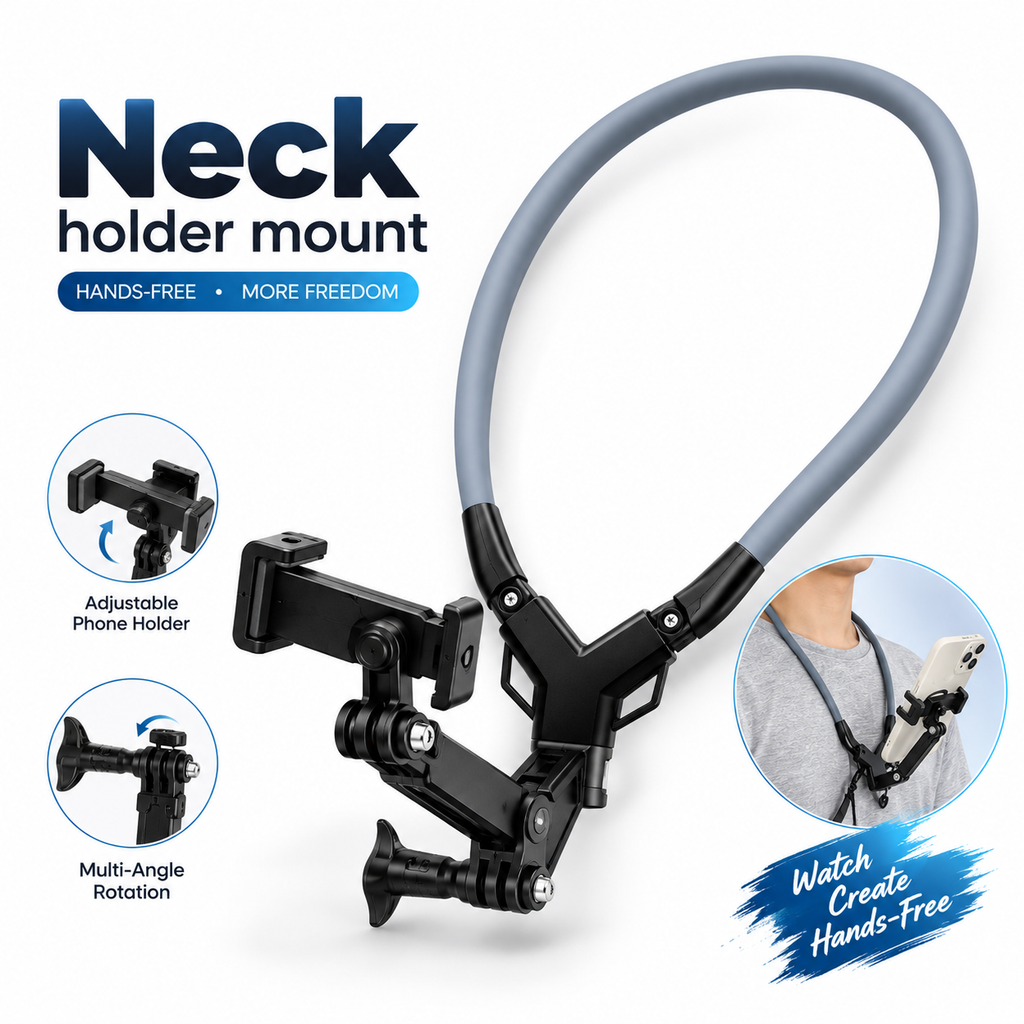 Hands-Free Magnetic & Flexible Neck Phone Holder Mount – 180° Adjustable POV Vlogging Bracket for Bike Riding, Unboxing, Cooking & Travel Recording