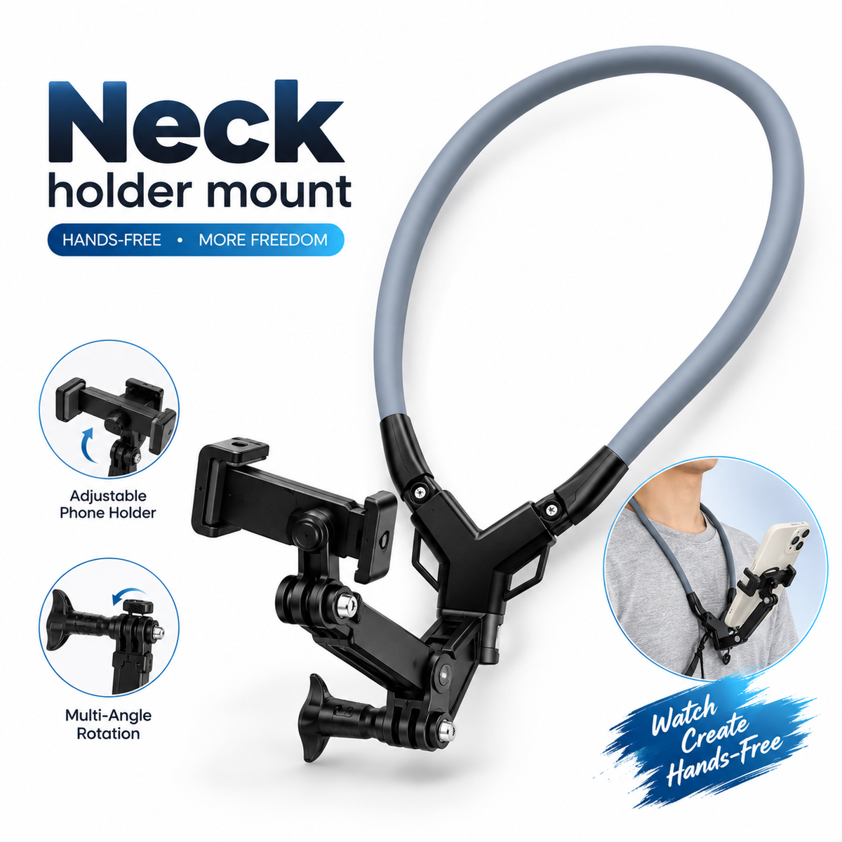 Hands-Free Magnetic & Flexible Neck Phone Holder Mount – 180° Adjustable POV Vlogging Bracket for Bike Riding, Unboxing, Cooking & Travel Recording