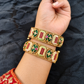 Royal Minakari & Ruby-Emerald Gold-Plated Bangle Set