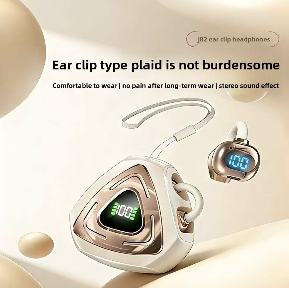 J82 Open-Ear Clip-On True Wireless Earbuds – Bluetooth 5.4 TWS Gaming Headphones with Digital LED Display, Low Latency & IPX4 Waterproof
