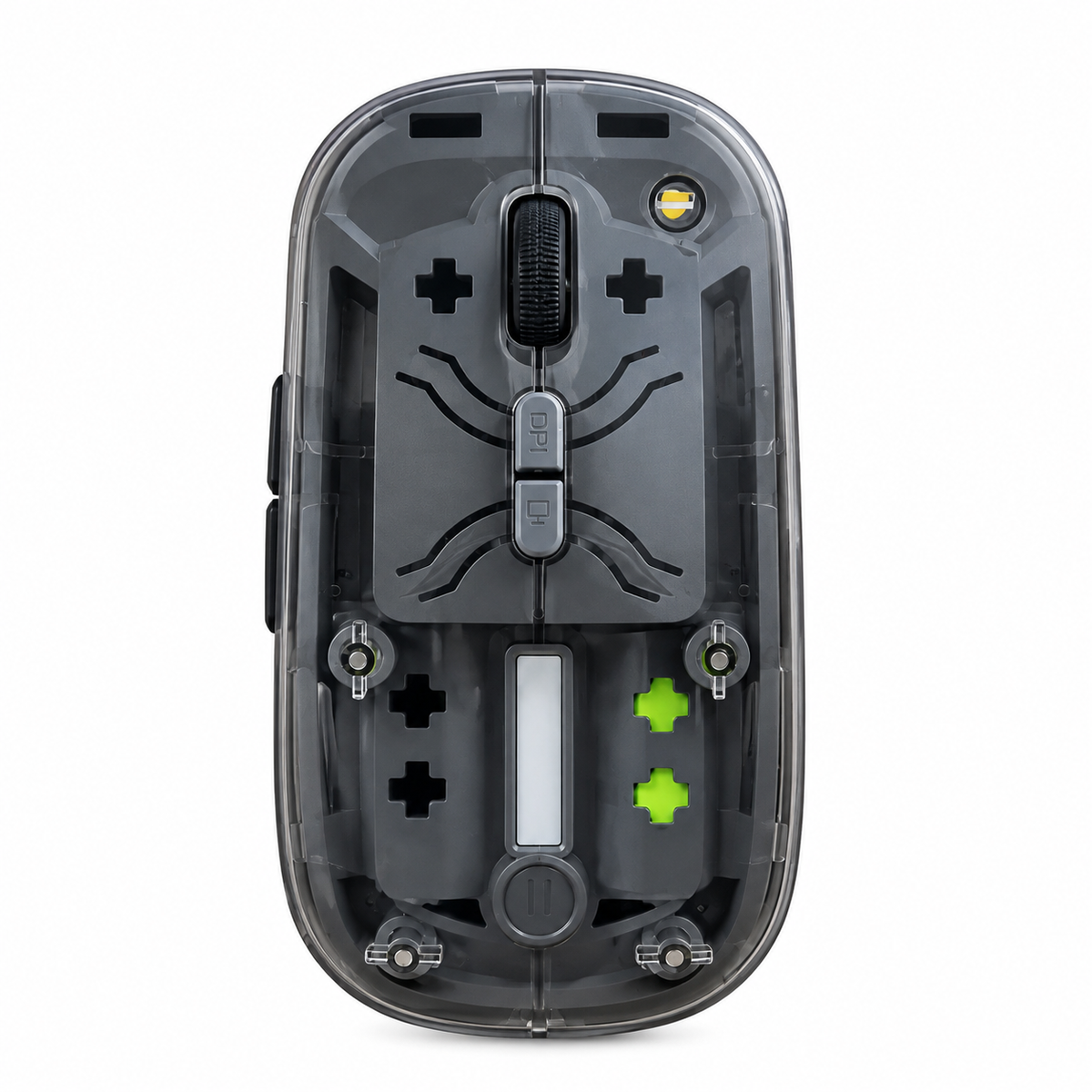 K-2100 Transparent Dual-Mode Rechargeable Wireless Mouse (2.4GHz & Bluetooth 5.2) – Crystal Clear Design, Silent Click, Type-C Charging, 3-Level Adjustable 800/1200/1600 DPI & Wide Compatibility
