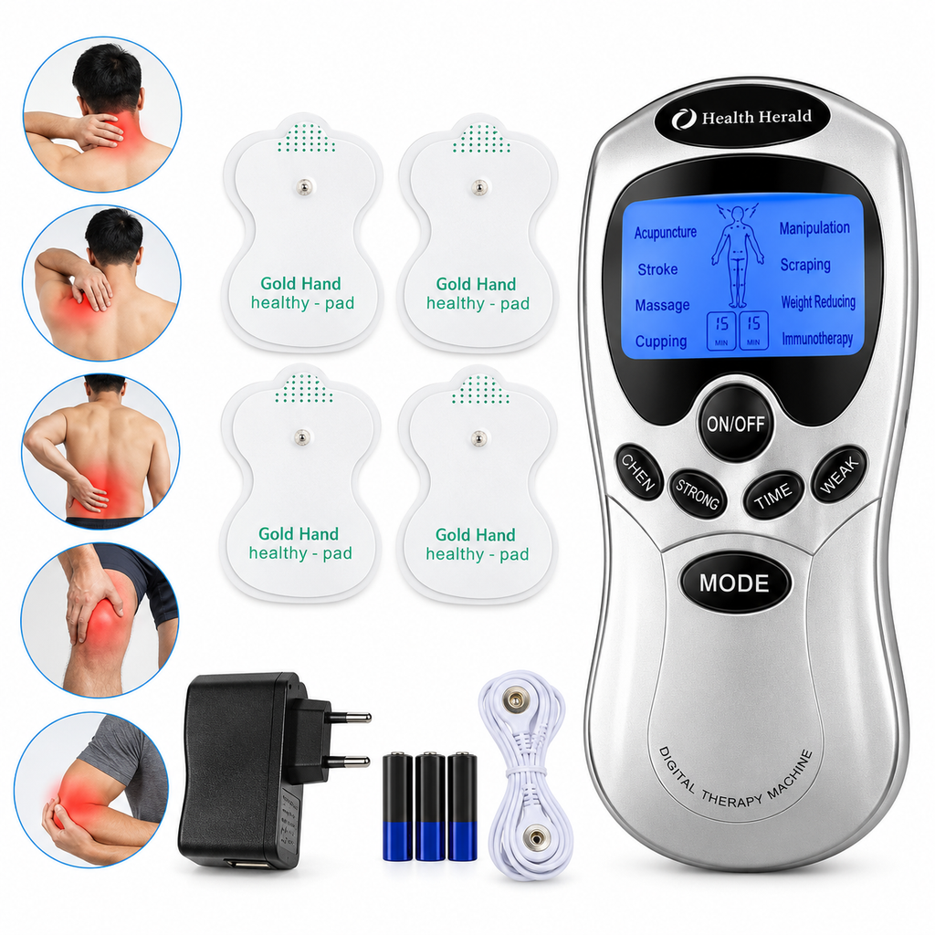 Health Herald Digital Therapy Machine ST-688 – Electronic Pulse Massager with LCD Screen, Acupuncture, Cupping, Pain Relief & USB/Battery Operation