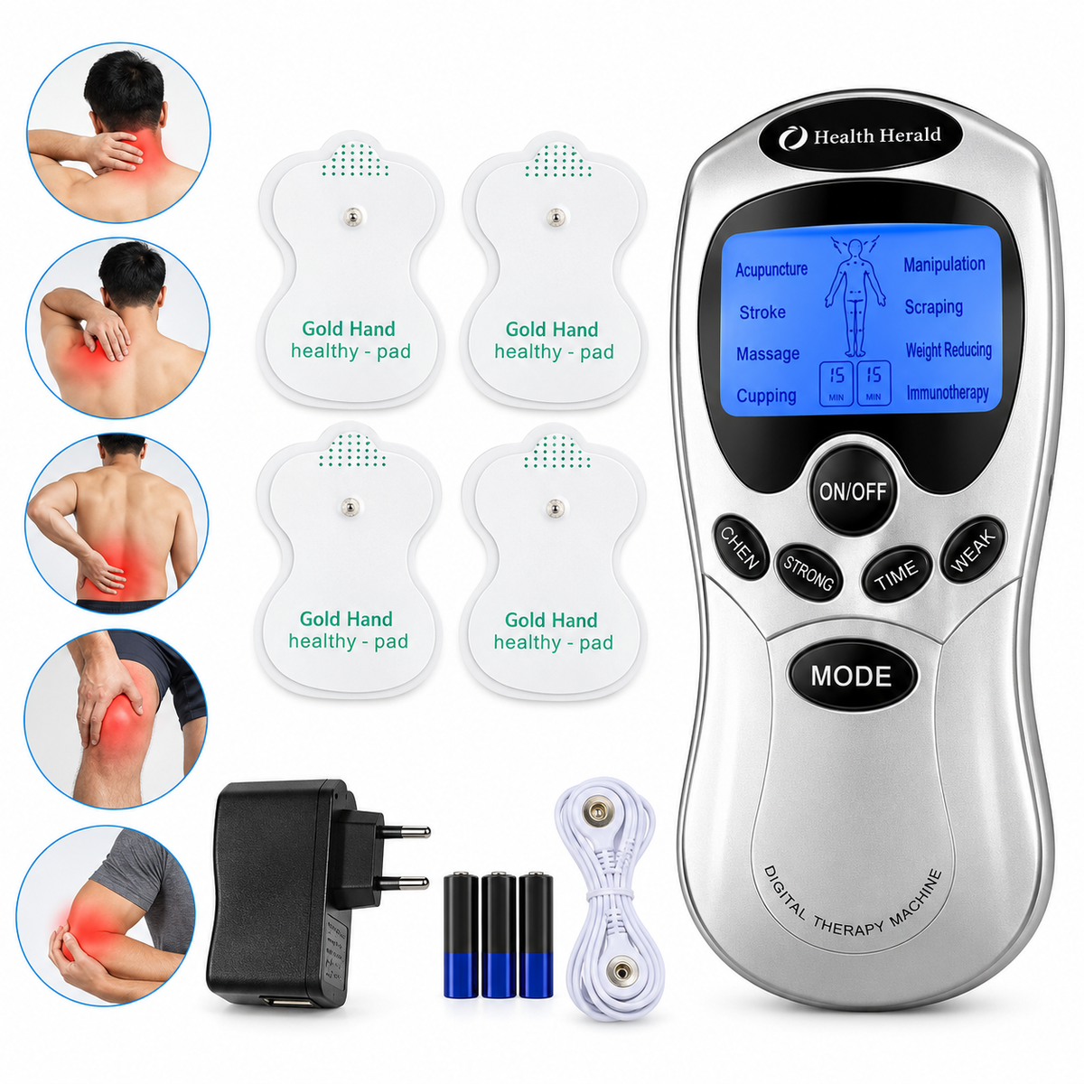 Health Herald Digital Therapy Machine ST-688 – Electronic Pulse Massager with LCD Screen, Acupuncture, Cupping, Pain Relief & USB/Battery Operation