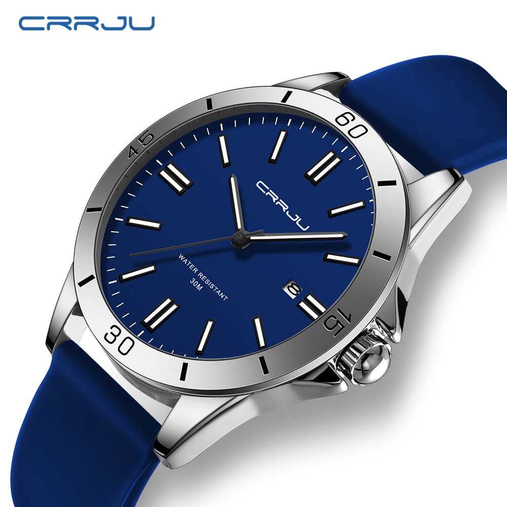 CRRJU 5025 Men's Stylish Premium Quartz Watch – Minimalist Dial, Rotating Bezel Look, 3ATM Water Resistant, Soft Silicone Strap & Luminous Hands Sport Wristwatch