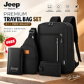 Premium Travel Bag Set 3.1 (3-in-1 Combo) – Multifunctional Large Backpack, Sling Bag & Pouch with FREE Jeep Wallet, Durable Design for Office, Travel, College & Casual Use
