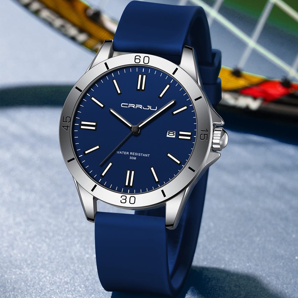 CRRJU 5025 Men's Stylish Premium Quartz Watch – Minimalist Dial, Rotating Bezel Look, 3ATM Water Resistant, Soft Silicone Strap & Luminous Hands Sport Wristwatch