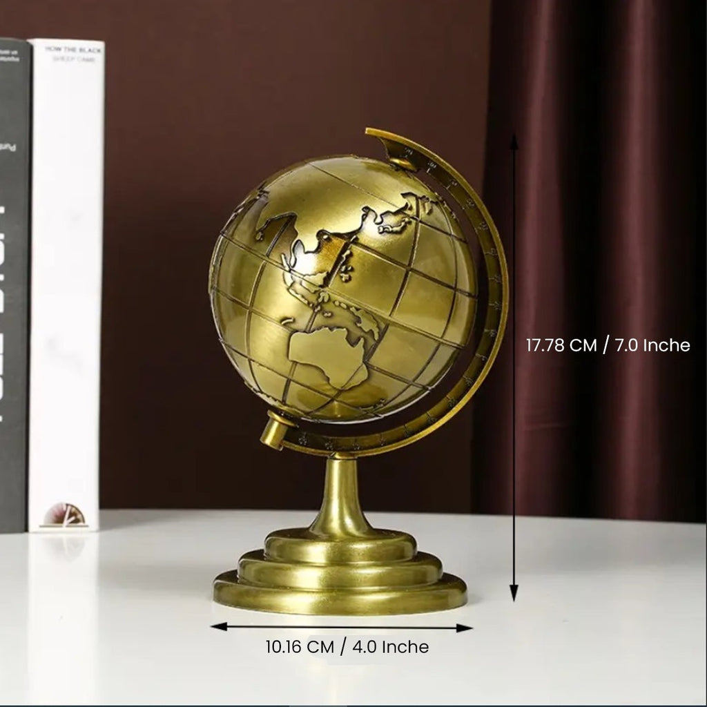 3D Rotating World Map Globe & Metal Eiffel Tower Showpiece Combo Set – Bronze & Gold Wash Finish, Elegant Tabletop Home & Office Decor, Luxury Travel Gift & Photoshoot Prop