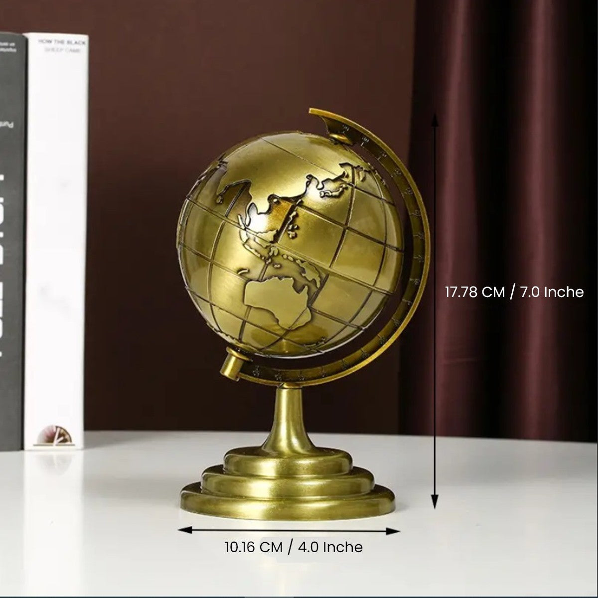3D Rotating World Map Globe & Metal Eiffel Tower Showpiece Combo Set – Bronze & Gold Wash Finish, Elegant Tabletop Home & Office Decor, Luxury Travel Gift & Photoshoot Prop