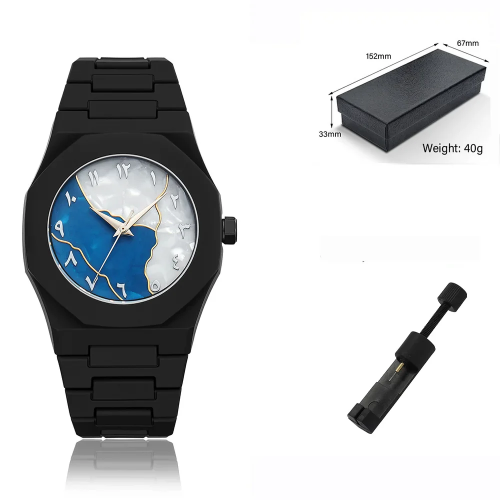 Aura watch 2025 New Arabic Aura Watch Silver  Dial @ navy bule Modern Creative Design  (Blue )
