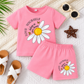 Cute Daisy Flower Printed Baby Girls' T-Shirt & Shorts Set - Pink
