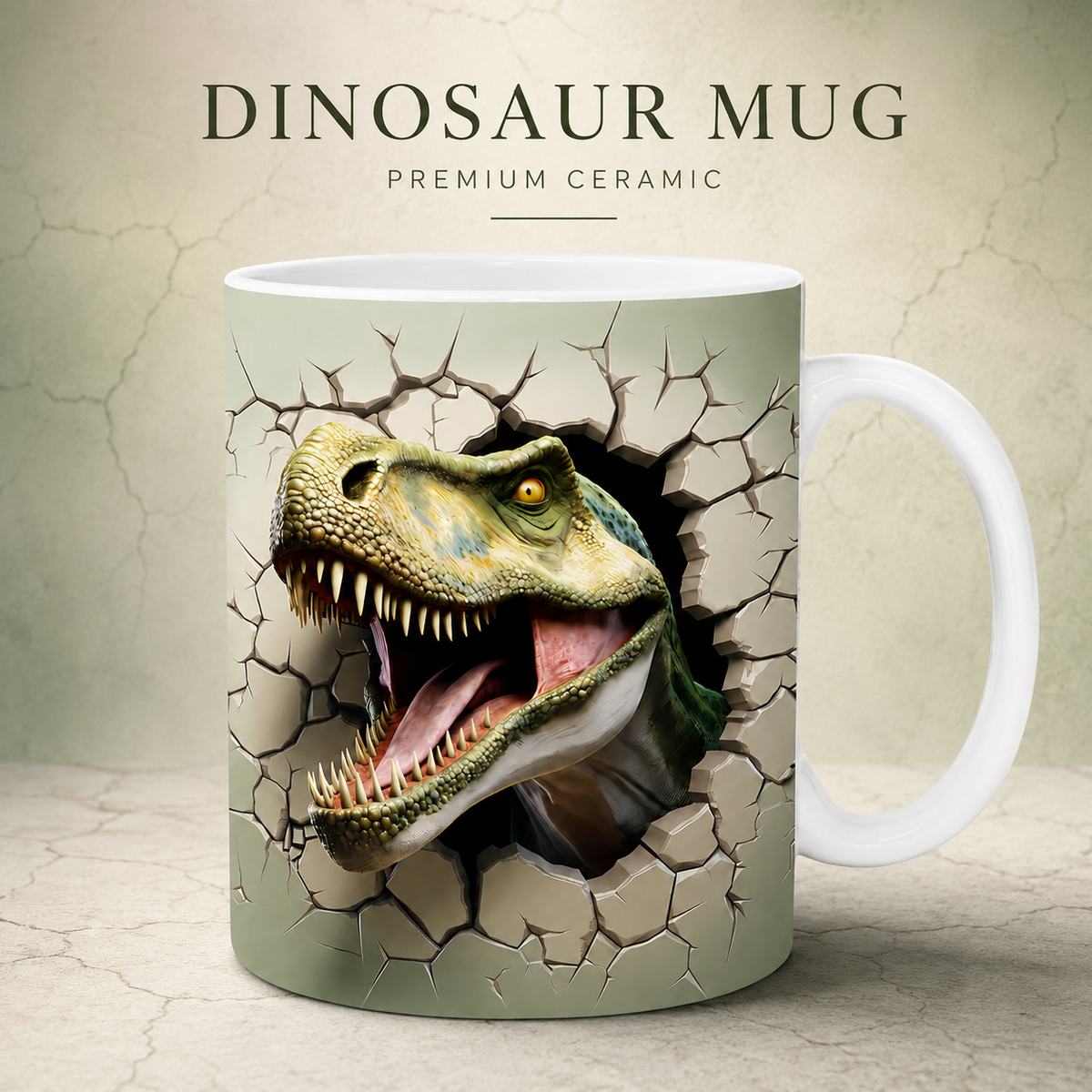 Dinosaur Mug – Premium Ceramic Coffee Mug with 3D Jurassic T-Rex Wraparound Design, Microwave & Dishwasher Safe