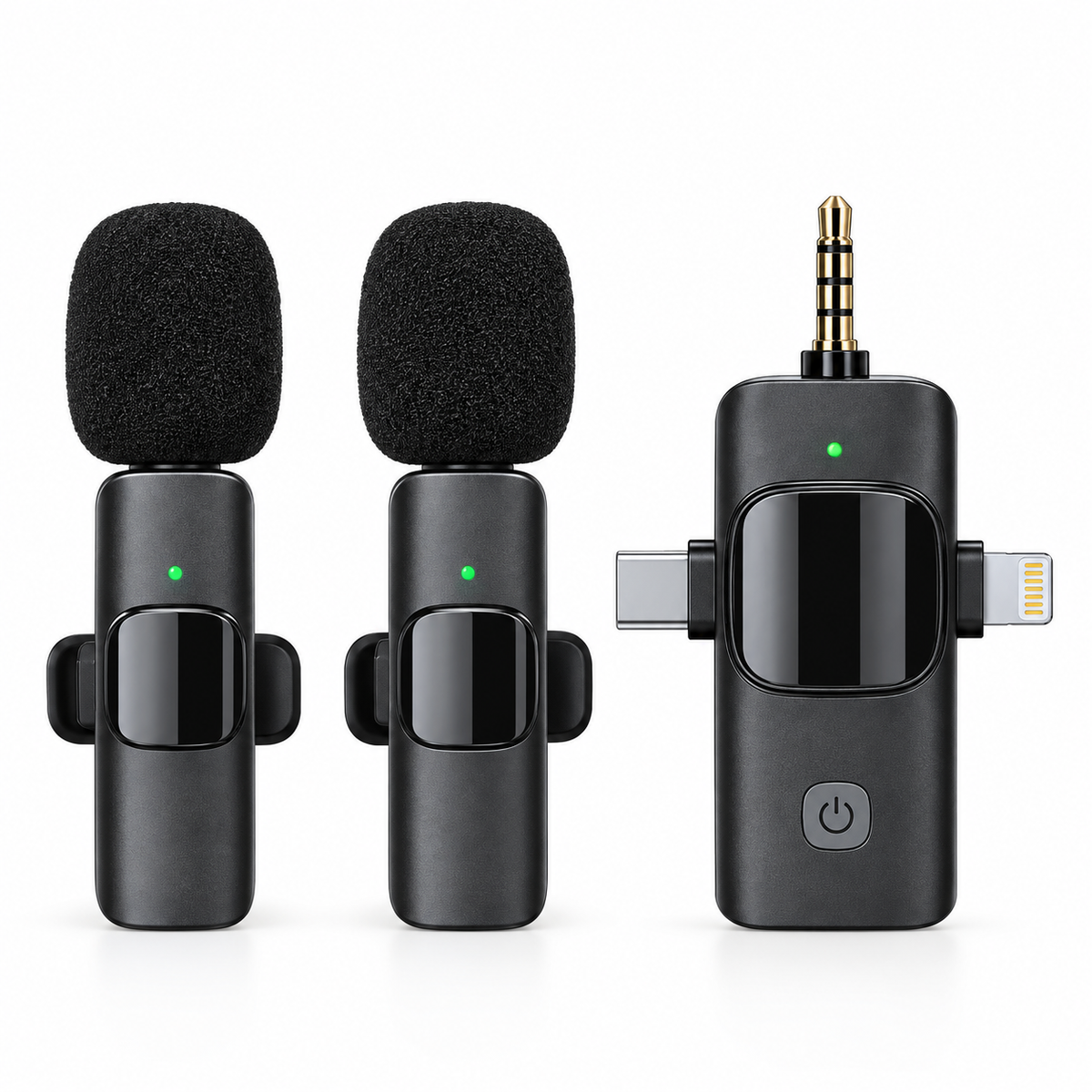 3-in-1 Universal Wireless Lavalier Microphone – Omnidirectional Condenser Clip-On Mic with iPhone, Type-C & 3.5mm Connectors for Cameras, Computers, Smartphones & Live Streaming