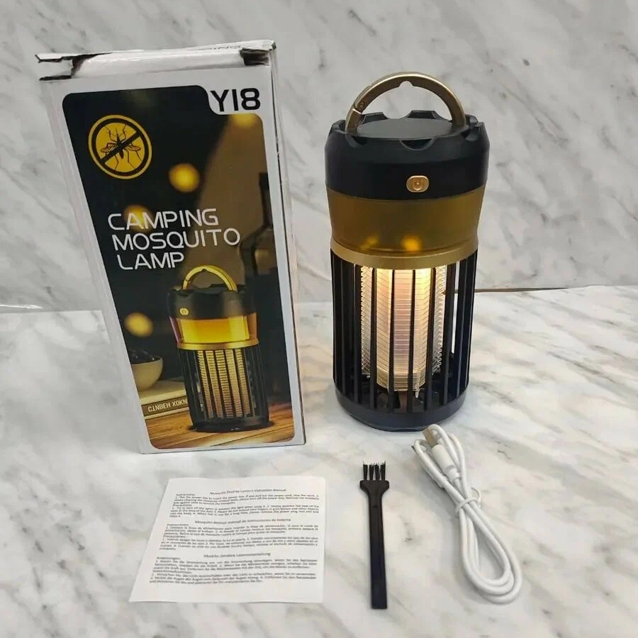 Y18 Camping Mosquito Killer Lamp – 2-in-1 Portable UV Light Insect Trap & Electric Shock Zapper with Rechargeable Battery, Hanging Hook & Chemical-Free Operation