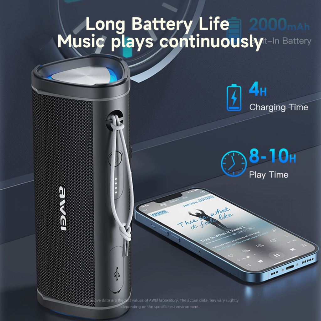 Awei Y331 Portable Wireless Bluetooth 5.0 Speaker – 10W Dual Drivers, 2000mAh Battery, 10H Playtime, Hands-Free Calling & TF/AUX Support (6 Months Warranty)