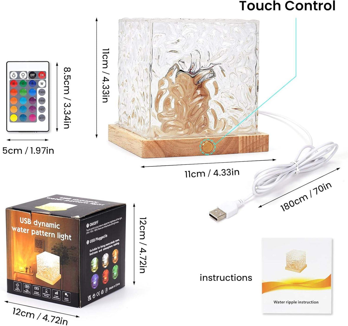 16-Color Plug-In USB Galaxy Night Light – Crystal Cube Ocean Wave Ambient Lamp with Remote Control, Dimmable Brightness & Dynamic Lighting Modes for Bedroom Decor