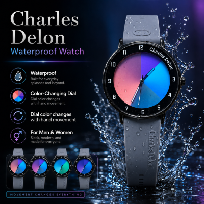 Charles Delon Waterproof Color-Changing Dial Watch for Him & Her – Unisex Ash Silicone Strap Gradient Dial Wristwatch