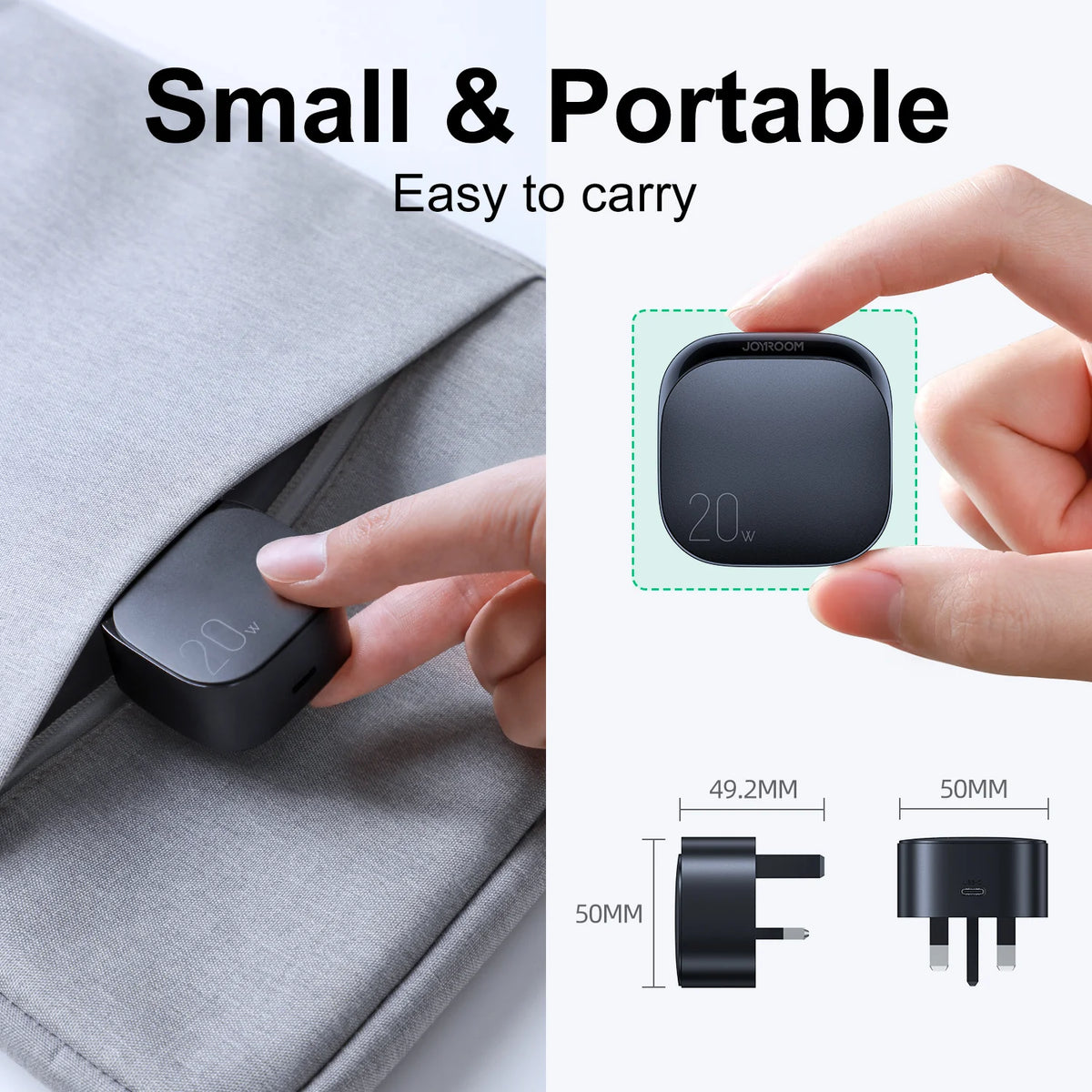Joyroom L-P210 PD 20W Type-C Fast Charger – 3-Pin Plug Wall Adapter with Global Compatibility, Fireproof PC Build & Portable Design