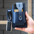 Men's Blue Leather Belt Pouch & Mobile Phone Holster Bag