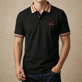 Premium Black Polo Shirt with Contrast Stripes