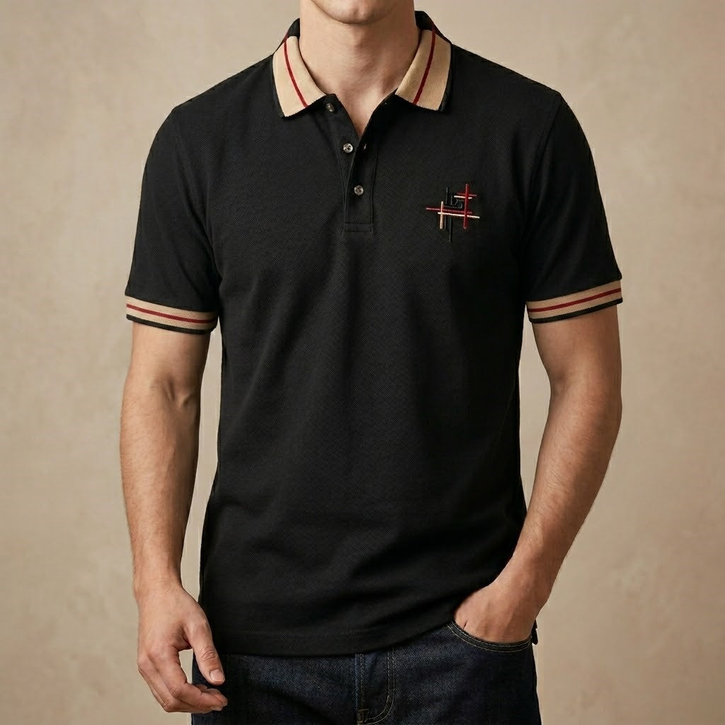 Premium Black Polo Shirt with Contrast Stripes