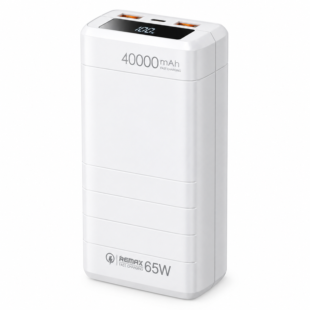 Remax RPP-310 Dinba Series 40000mAh 65W Fast Charging Power Bank (White) – PD & QC Support, Li-Polymer Battery, Type-C Two-Way Fast Charge & Digital Display
