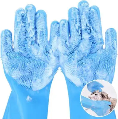 2 Pcs Magic Silicone Dish Washing Gloves – 2-in-1 Reusable Waterproof Cleaning Gloves with Built-in Scrubbers for Kitchen, Dishwashing & Heat Resistant up to 440°F (Multicolor)