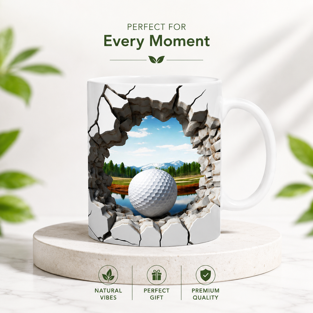 Golf Ball Sports Ceramic Mug – Premium Wraparound Design Coffee Mug with Golf Course Print, Microwave & Dishwasher Safe