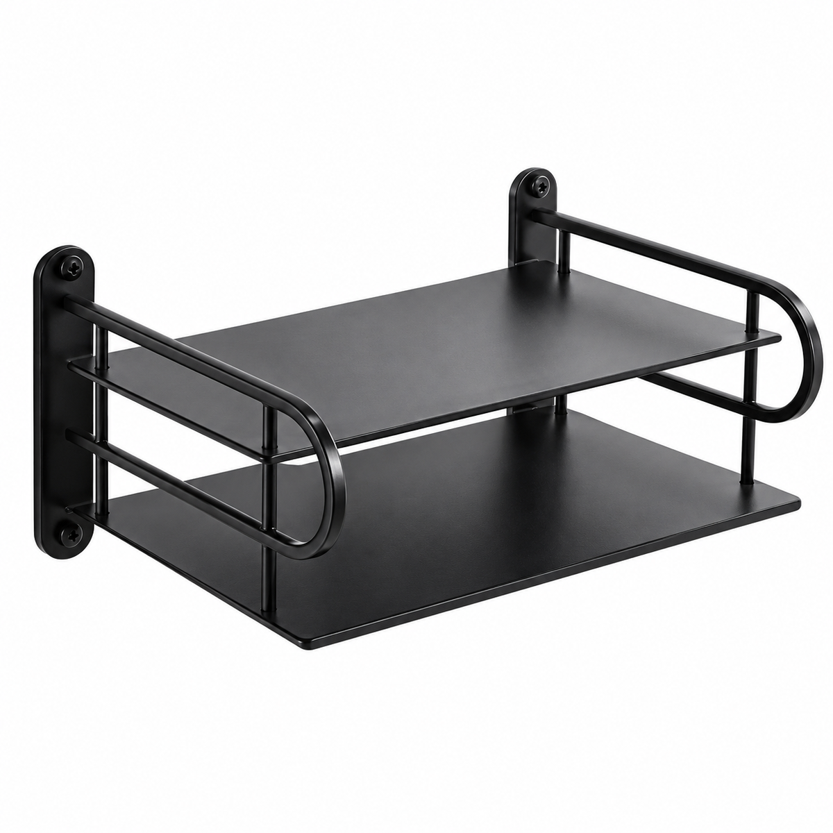 2-Layer Wall Mounted WiFi Router Stand & Storage Box – Black Aluminium Metal Set-Top Box Holder, Modem Shelf & Cable Organizer for Home and Office