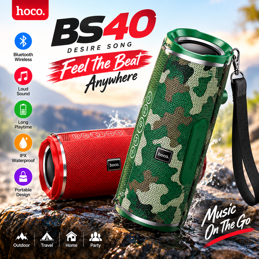 BS40 Desire Song Sports Portable Wireless Loudspeaker – Splashproof Bluetooth Speaker with Built-In Mic, Carry Strap & Long Battery Life