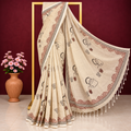 Exclusive Off-White ‘Tea-Lover’ Art Block Print Cotton Saree
