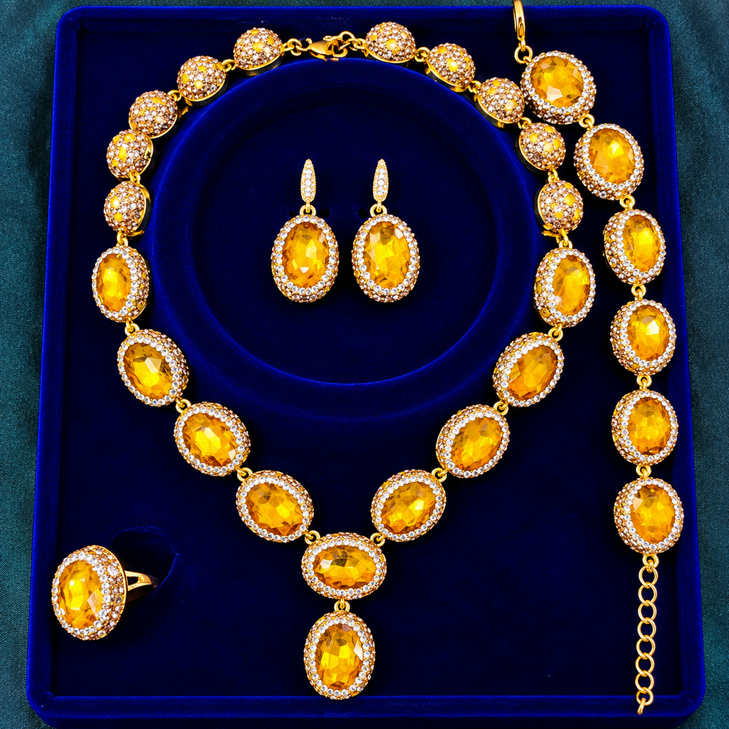 Premium Bridal/Party Oval Topaz Stone Jewelry Set