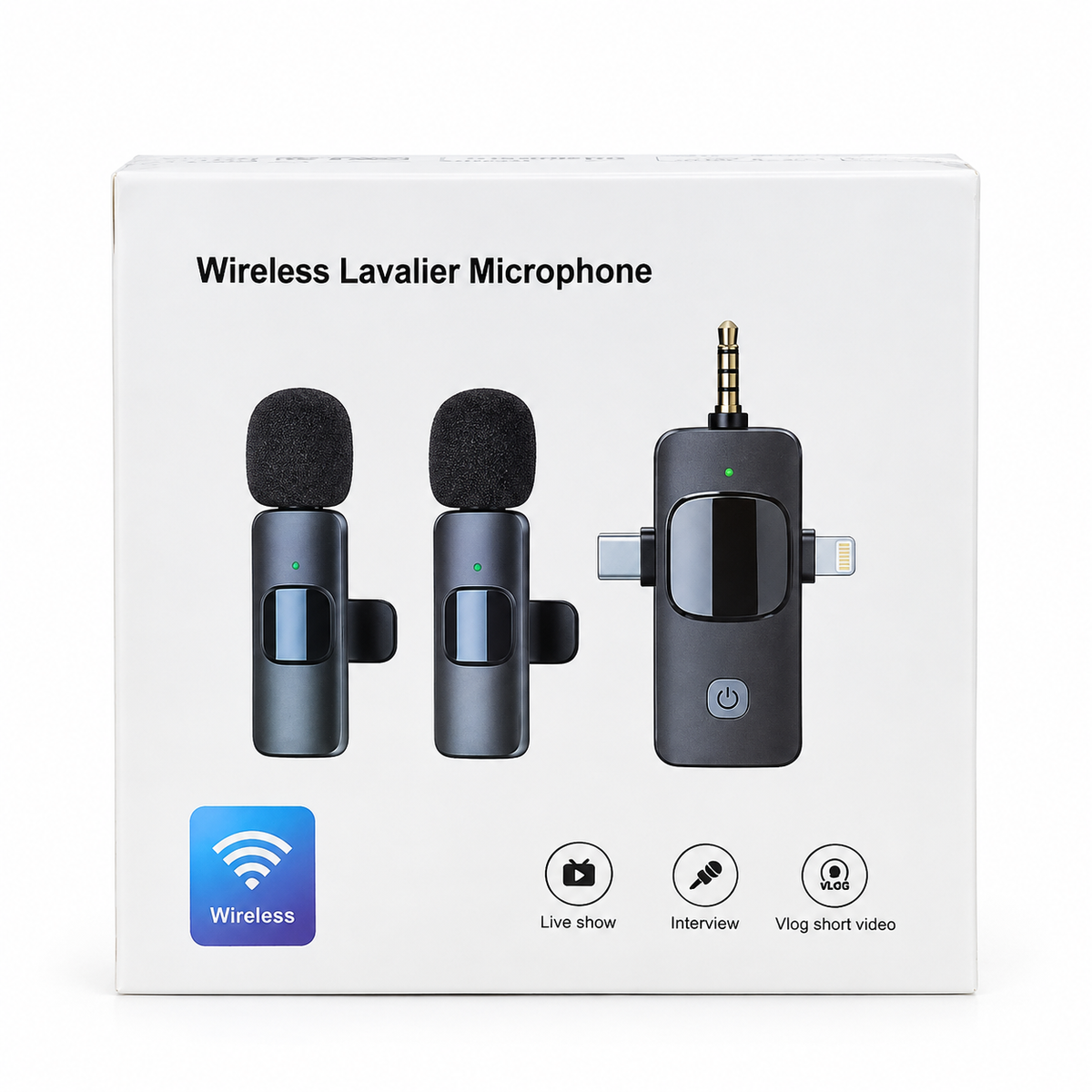 3-in-1 Universal Wireless Lavalier Microphone – Omnidirectional Condenser Clip-On Mic with iPhone, Type-C & 3.5mm Connectors for Cameras, Computers, Smartphones & Live Streaming