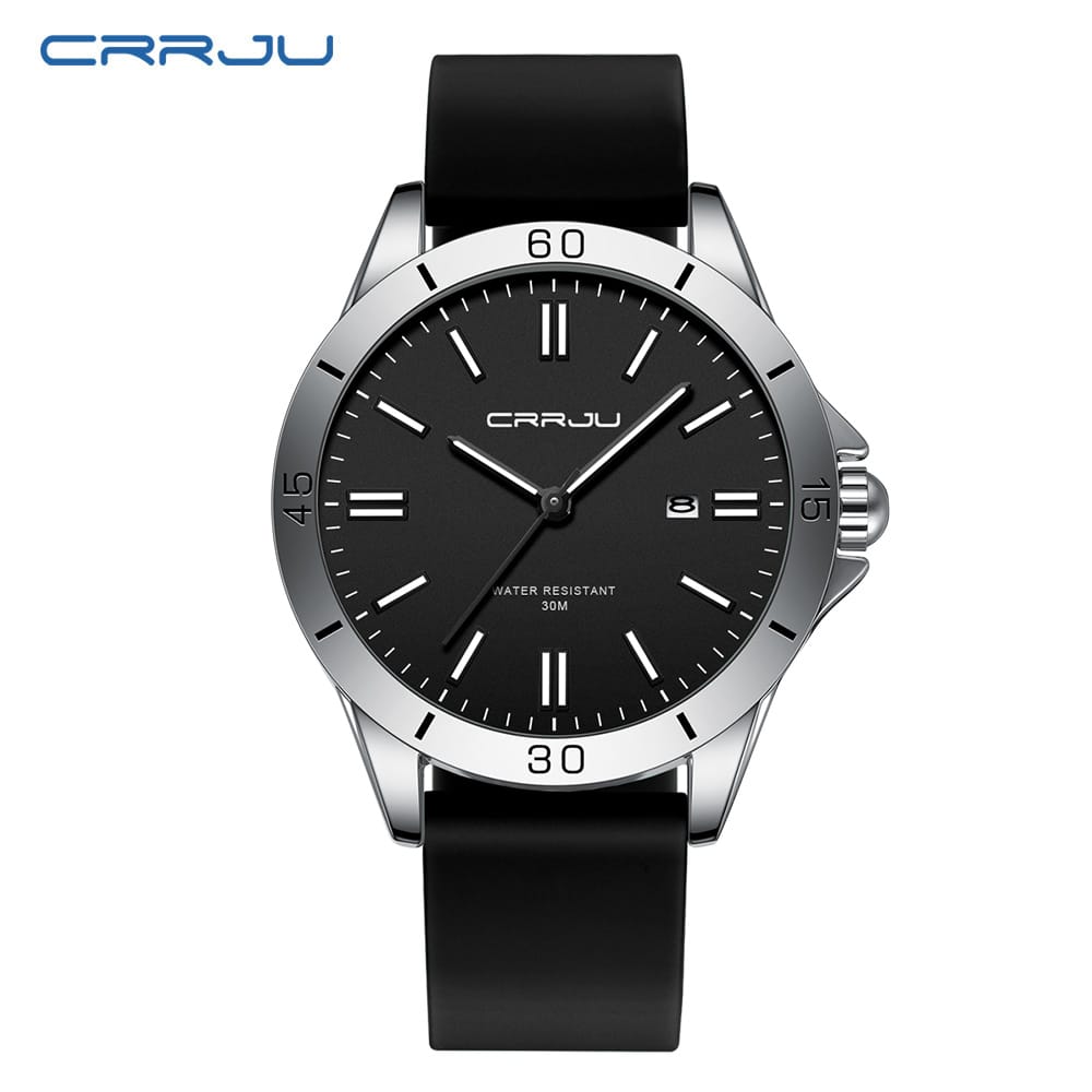 CRRJU 5025 Men's Stylish Premium Quartz Watch – Minimalist Dial, Rotating Bezel Look, 3ATM Water Resistant, Soft Silicone Strap & Luminous Hands Sport Wristwatch