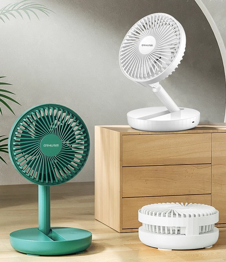 HCZ21 5-Inch Rechargeable Folding Fan (Green) – Portable Telescopic Desk Fan with 2000mAh Battery, 1.5-4 Hours Backup, Micro USB Charging & Compact Design