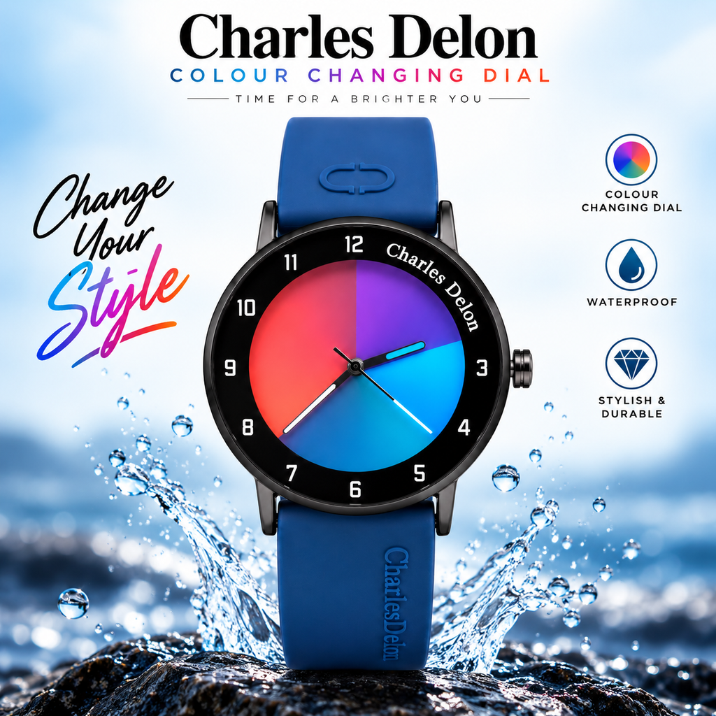 Charles Delon Waterproof Color-Changing Dial Watch for Him & Her – Unisex Blue Silicone Strap Gradient Dial Wristwatch