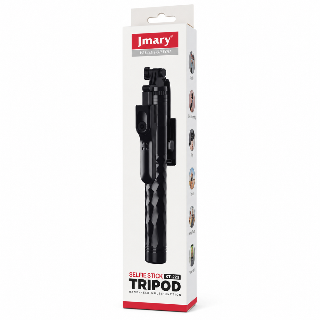 JMARY KT-239 1.75M Handheld Selfie Stick & Tripod Stand 2-in-1 – Extendable Vlogging Monopod with Universal Compatibility for Smartphones & Cameras