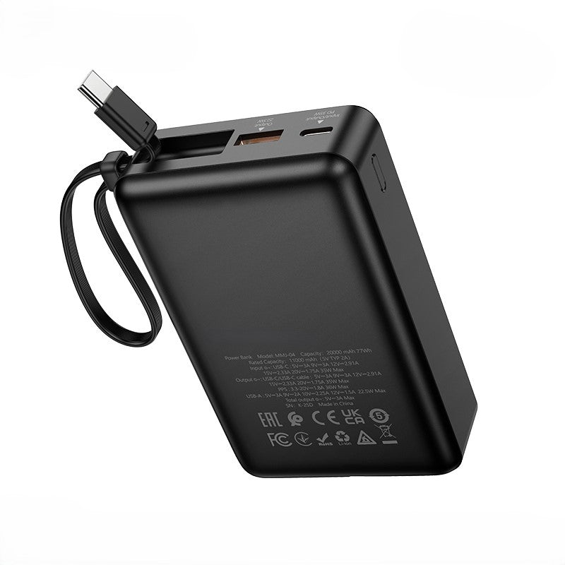 Hoco MMJ-04 20000mAh 35W PD Fast Charging Power Bank with Built-in Type-C Cable, LED Digital Display, QC3.0 & 22.5W Super Fast Charger for iPhone, Samsung, iPad & Type-C Devices