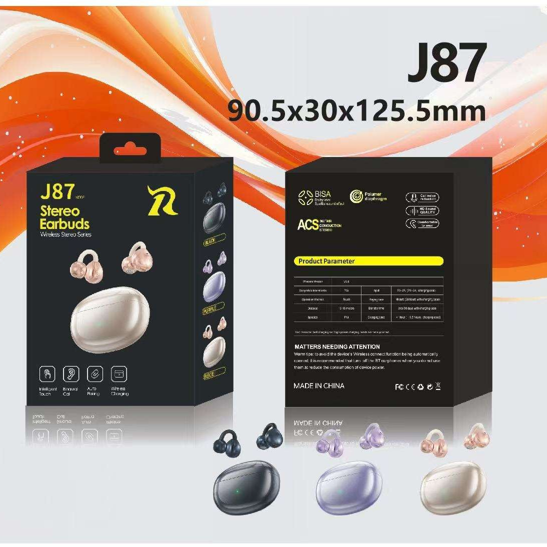 J87 JL Chipset TWS In-Ear Headphones with LED Indicator for 5.4 IPX5 Waterproof Noise Cancelling for Sports Running