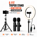 6 Ft Tripod Stand, 10" LED Ring Light & K9 Wireless Microphone Combo – Professional Content Creation Kit with Ultra-Low Latency, 20m Range & Adjustable Light Stand