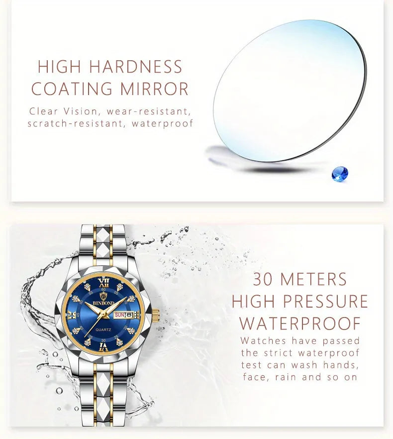 BINBOND Top Brand Luxury Fashion Couple Watches 30M Week Date Clock Sport Quartz