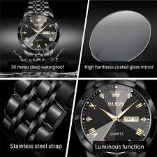 Butter Fly Lock OLEVS 9931G New Exclusive Design Quartz Watch for Men Full Black