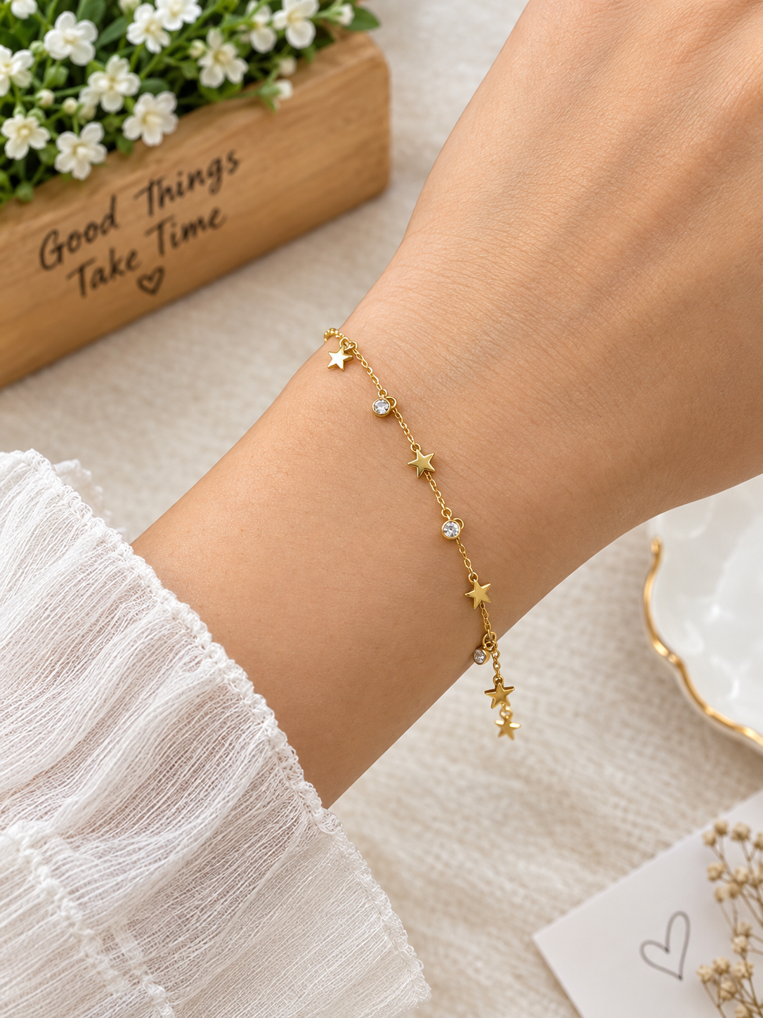 Anti-tarnish Golden Star and Crystal Bracelet