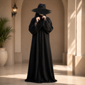 Premium Dubai Cherry Fabric: Elegant Lace Abaya Borka Black Color