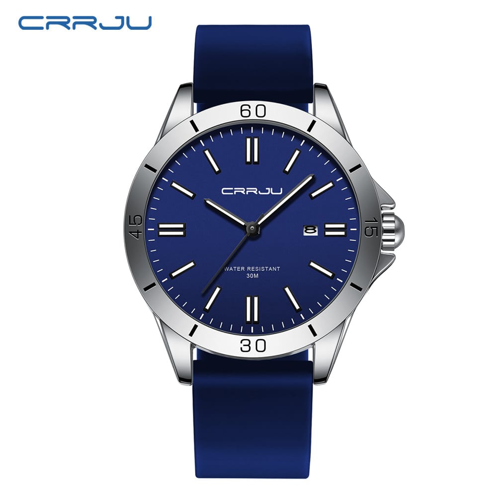 CRRJU 5025 Men's Stylish Premium Quartz Watch – Minimalist Dial, Rotating Bezel Look, 3ATM Water Resistant, Soft Silicone Strap & Luminous Hands Sport Wristwatch