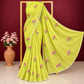 Exclusive Lime Green Cotton Embroidered Saree (with running blouse piece)